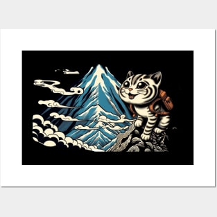 Vintage Japanese Art Sports Hiker Mountain Climbing Cat Posters and Art